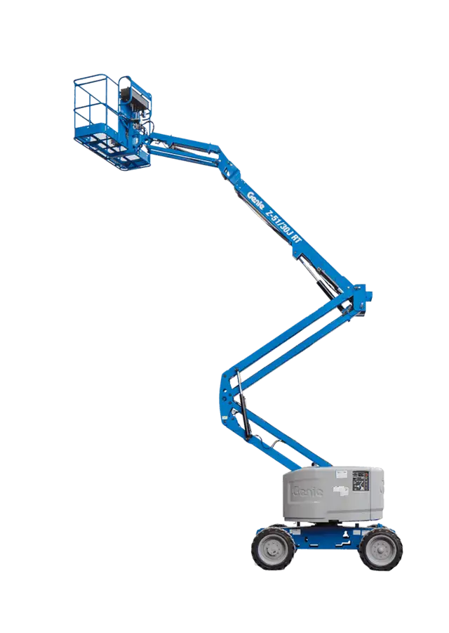 Articulative manlift reaching elevated work area at construction site in Abu Dhabi – Mine Stone